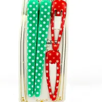 Polka Dots & Checkered Hair Clips (Green & Red, 4pcs)