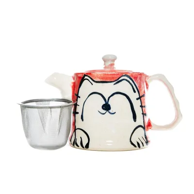 Japanese Red Cat Tea Pot
