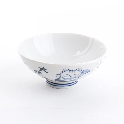 Round Lucky Cat Ceramic Rice Bowl