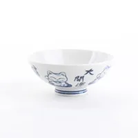 Round Lucky Cat Ceramic Rice Bowl