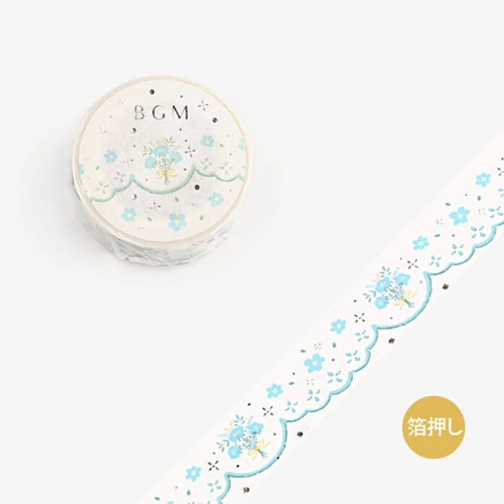 BGM Foil Stamping Lace, Blue Flower Masking Tape (Blue,White)