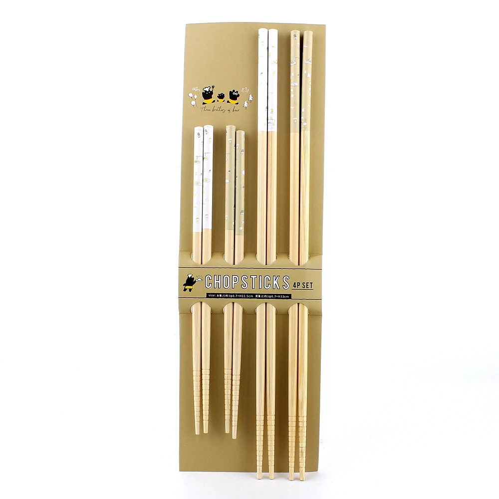 4-pair "Three Brothers of Bear" Bamboo Chopstick Set