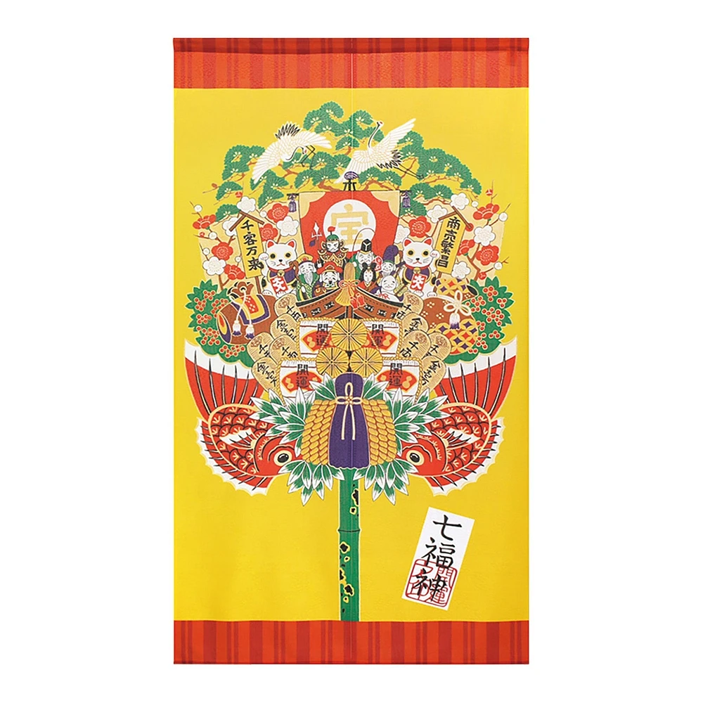 Japanese Style Seven Lucky Gods, Ornamental Rake Noren Curtain