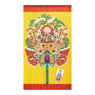 Japanese Style Seven Lucky Gods, Ornamental Rake Noren Curtain