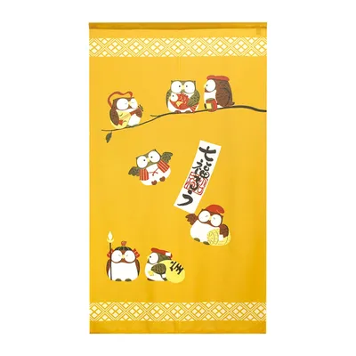 Japanese Style Seven Lucky Owls Noren Curtain