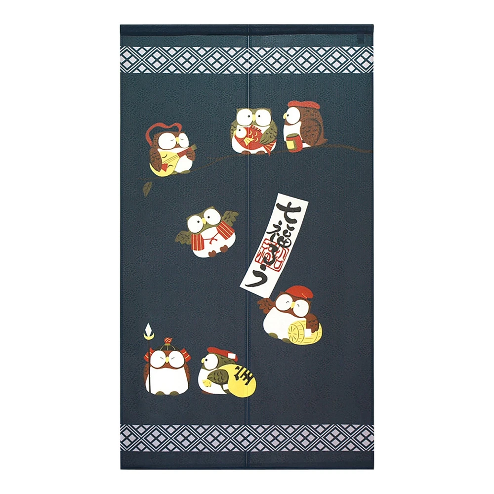 Japanese Style Seven Lucky Owls Noren Curtain