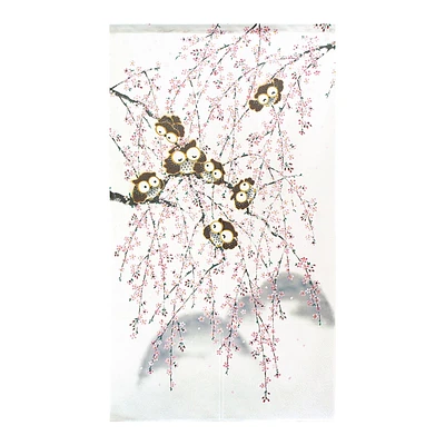 Japanese Style Weeping Cherry Blossom & Seven Owls Noren Curtain