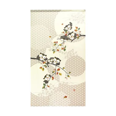 Japanese Style Leaves, Seven Lucky Owls Noren Curtain