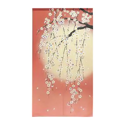 Japanese Style Weeping Cherry Blossom & Moon Noren Curtain