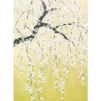 Japanese Style Weeping Cherry Blossom Young Leaves Noren Curtain