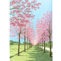 Japanese Style Row of Cherry Blossom Trees Noren Curtain