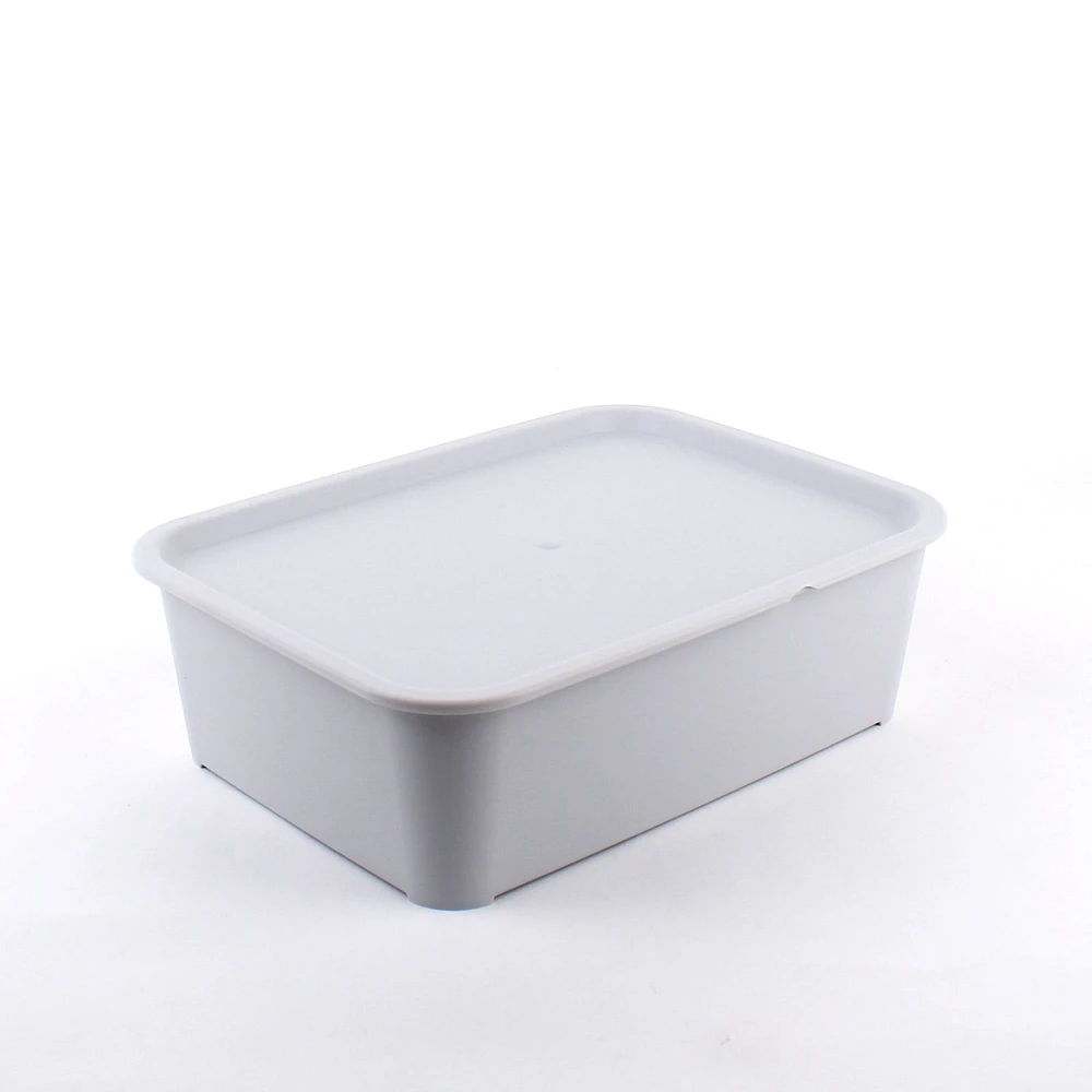 Storage Box with Lid (M Shape/LT GR/26x19x7.9cm) - Case of 10