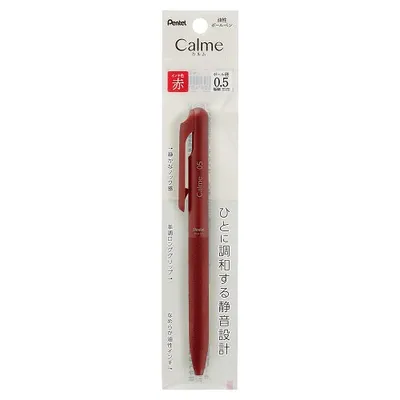 Pentel Calme Oil-Based Ballpoint Pen with Leather-Like Grip Single Color 0.5mm - Red Shaft Red