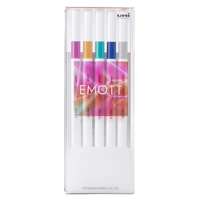 Uni Emott 0.4mm 5-Color Fine Pen / Marker - Pure Pink / Orange Beam / Emerald Green / Blue / Light Blue