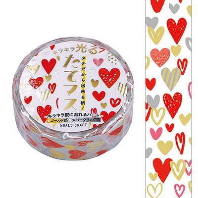 World Craft Masking Tape Glittering Fresh Mass 15mm x 5m Hearts