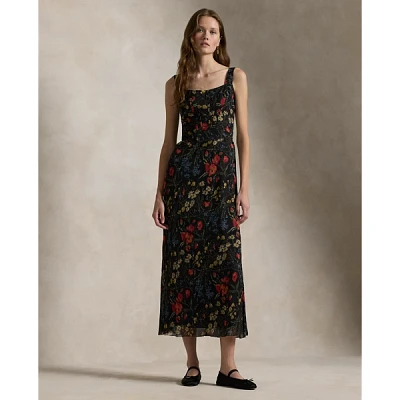 Vestido maxi em chiffon floral