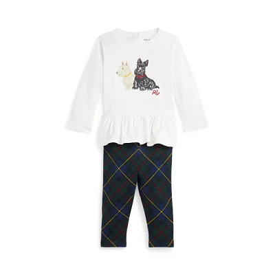 T-shirt e leggings em malha com cão