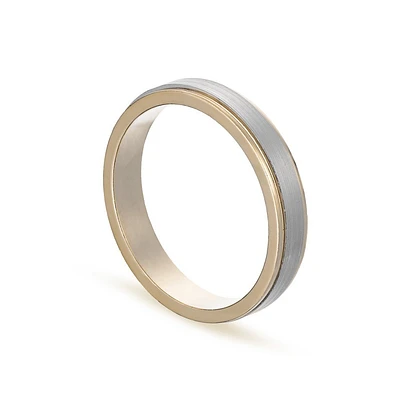 Aliança em ouro bicolor 18k centro satinado 4mm Oro Vivo