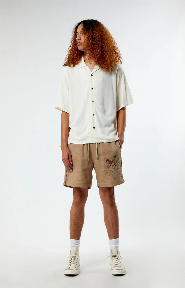 PacSun Embroidered Linen Volley Shorts