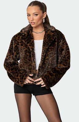 Edikted Lady Leopard Faux Fur Jacket