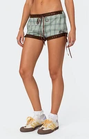 Edikted Lavish Lace Trim Plaid Shorts