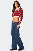 Edikted Collared Stripey Ribbed Crop Top