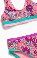 Beach Lingo Kids Colorblock Waistband Floral Bikini Top & Bottom Set