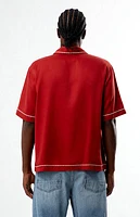 Pacsun Red Western Embroidered Oversized Resort Camp Shirt