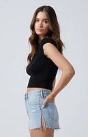 Pacsun Light Indigo Rhinestone Fringe High Waisted Denim Festival Shorts