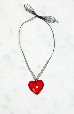 John Galt Red Heart Ribbon Necklace