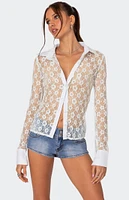 Edikted Cecilia Sheer Lace Button Up Shirt