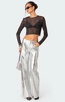 Marly Sheer Shimmer Sequin Long Sleeve Top