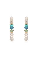 Ettika Beach Day Pearl and Blue Gemstone Hoop Earrings