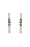 Ettika Beach Day Pearl and Blue Gemstone Hoop Earrings