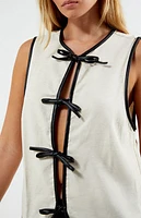 WEWOREWHAT Faux Leather Linen Tie Front Vest