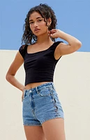 PacSun Medium Indigo Lace-Up High Waisted Denim Festival Shorts