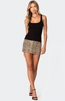 Edikted Leopard Printed Denim Mini Skirt