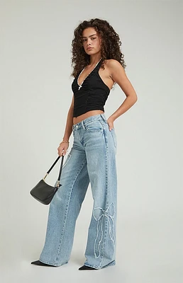 PacSun Casey Light Indigo Bow Low Rise Baggy Jeans