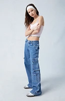 PacSun Medium Indigo Low Rise Baggy Cargo Jeans