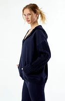 WEWOREWHAT Cable Knit Sleeve Zip Up Hoodie