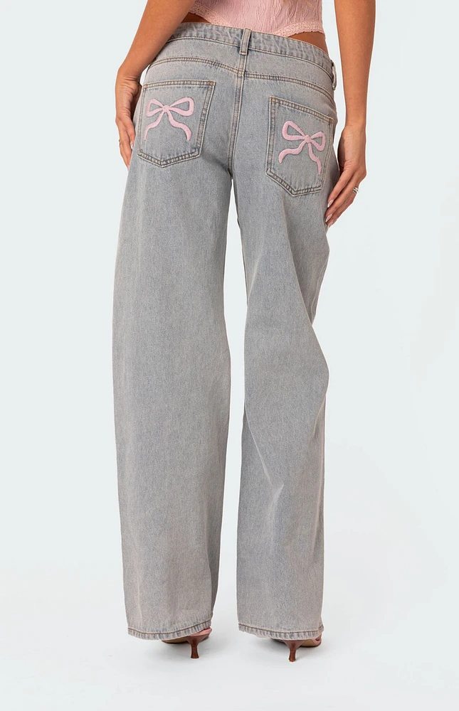 Bow Pocket Relaxed Jeans