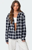 Edikted Plaid Hooded Button Up Shirt