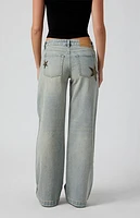 Pacsun Casey Camo Star Low Rise Baggy Jeans Light Indigo