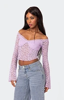 Edikted Linda Off Shoulder Sheer Lace Top