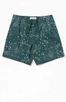Green Reed Printed Twill Volley Shorts
