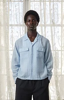 The Met x Pacsun Seersucker Cropped Button Up Long Sleeve Shirt