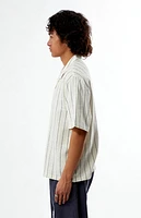 Pacsun White & Blue Striped Oversized Camp Shirt