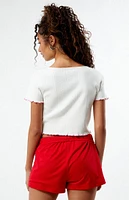 LA Hearts Pointelle Rose Short Sleeve Sweater