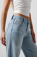 Pacsun Casey Bow Embroidery Low Rise Baggy Jeans Light Indigo