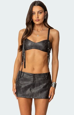 Edikted Sadaf Faux Leather Bra Top